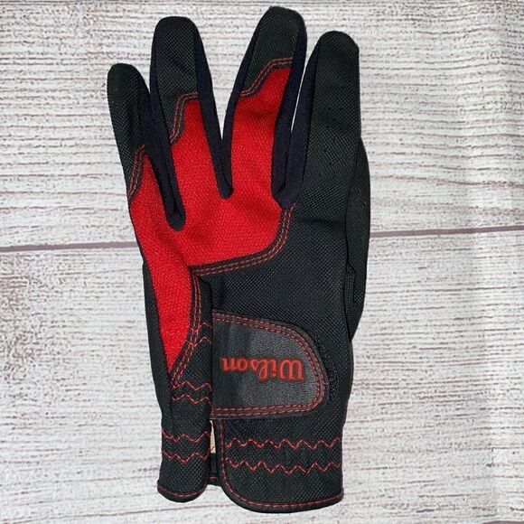 Wilson kids left hand golf glove w/adjustable strap red and black OS - Picture 2 of 5